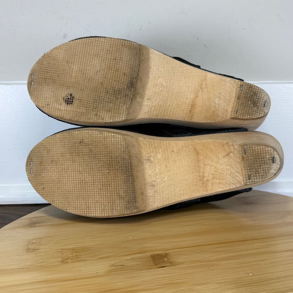 Good Maguba Clog Mules Women 37 Black Good Suede Wood Stapled Swedish Shoes - Picture 7 of 8